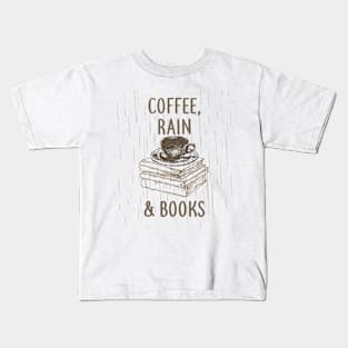 Coffee, Rain & Books -coffee graphic tee Kids T-Shirt